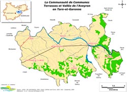 Carte de la Communauté de communes Terrasses et Vallée de l'Aveyron en Tarn-et-Garonne
